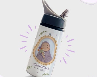 Alahmdullilah for everything - hijabi drinking bottle - kids aluminum tumbler - 500ml - Eid - Ramadan gift - little muslims - SECOND SALE