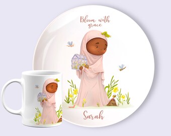 Personalized children's tableware | Islamic gift for kids | Eid Gifts for Kids | Hijabi plastic sign | cute hijabi cup