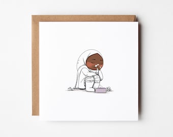 greeting card with Hijabi - Noor sick - Islamic Card - get well soon card - shifea ins'sha'Allah - Pinkq Store greeting card - NOOR003