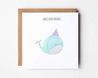 Whale happy birthday! birthday card, whale pun card, party, sorry ruined, happy birthday, WHALE006