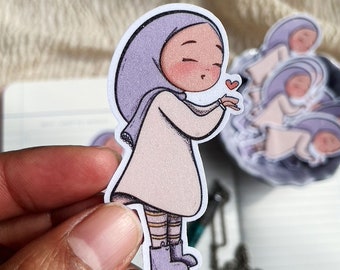 Hijabi cute stickers - cute hijab - glitter sticker - agenda sticker - bullet journal sticker - Muslim sticker - kisses - bullet journal