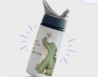crocodile children's drinking bottle - start with bismillah - end with alhamdulliah - aluminum tumbler - 500ml - Eid gift - printed cup