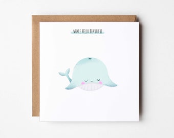 Whale hello beautiful! love card, love card, valentine, square card with envelope, WHALE011