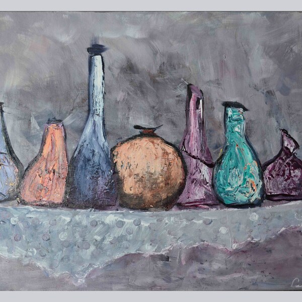 Abstract jars, 18 x 24 inches, Original artwork, contemporary, textured,  jars, impasto, modern jars