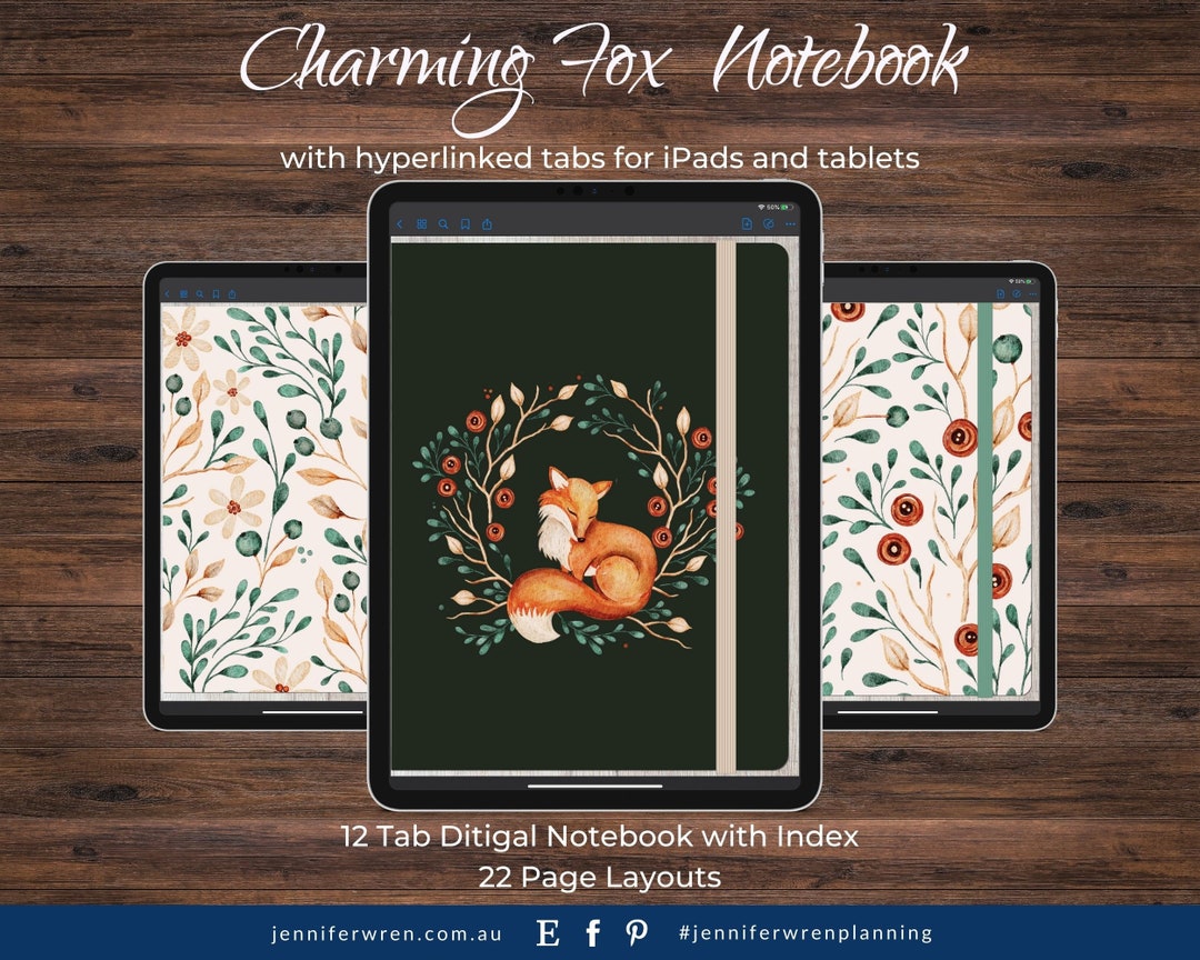 Charming Fox Digital Notebook 22 Templates, 12 Subject Tabs, Habit ...