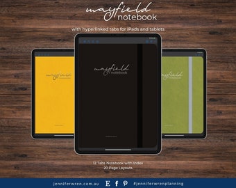 Digital Tablet Notebook for GoodNotes | 12 Hyperlinked Tabs, 20 Templates (PDF Pattern)