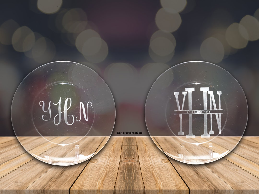Etched Plate Etched Plates Etchings Dinnerware Dinner Plate Glass Plate Initials Etched Initials