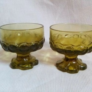 Vintage Indiana Green Glass Stemmed Sherbet Ice Cream Dessert Bowls Set of 2. 4&quot;