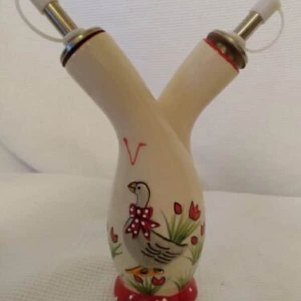 Terres et Couleurs Oil &Vinegar Hand Painted French Country Geese Cruet