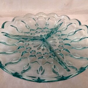 Vintage Anchor Hocking Fairfield light blue divided relish plate 9&quot;