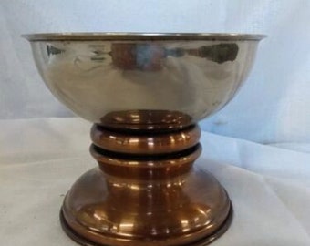 Copper Pedestal Bowl Fruit Candy Candle Holder India Sturdy 6" tall.