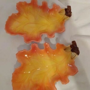 Long Rich Autumn Fall Oak Leaf Bowls Trays Set of 2 10.5&quot; x 8&quot;