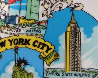 Placa de recuerdo vintage de Nueva York con World Trade Center