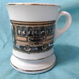 Antique Vintage Victorian Horse Drawn Omnibus shaving mug cup Rare