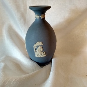 Vintage Wedgwood Blue Cream Jasperware Bud Vase 5 in tall
