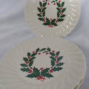 Vintage SCIO Japón Navidad Holly Swirl Platos de Postre Set de 4 6" 1960s
