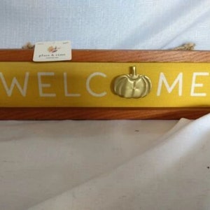 Otoño otoño cartel de bienvenida colgante decoración de pared NWT 16 "X 5" X 1 "granja