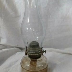 Vintage Oil Lamp Clear Glass Base Brass Wick Holder base is 6&quot; tall Farm House