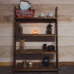 4-Tier Leaning Bookcase/ Rustic Ladder Shelf/  Bookcase/ Custom/ Bedroom/ Living Room/ Nursery/ Wooden/ Shelf/ Decor/ Furniture