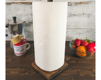 Rustic Industrial Paper Towel Holder/ Wooden/ Pipe/ Roll Dispenser/ Farmhouse Kitchen Decor/ Handmade Stand/ Cottage/ Housewarming Gift