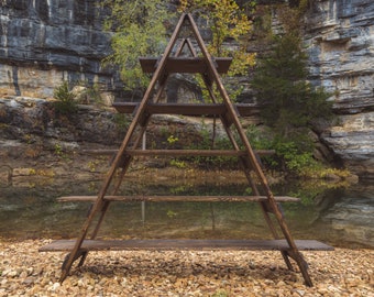 Rustic Cascade Ladder Shelf: 4-Tier Pine Wood A-Frame Bookcase