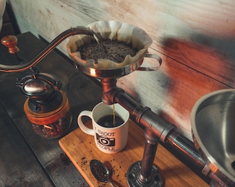 Industrial Pour Over Coffee Maker/ Carafe/ Coffee Dripper/ Pipe/ Custom/ Stand/ Kitchen/ Gift Set/ Wooden/ Decor/ Gift