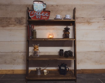 Rustic Leaning Ladder Shelf, Wooden Bookcase, Custom Sizes