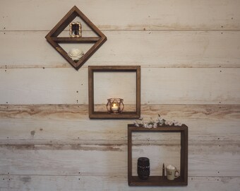 Set of 3 | Rustic Square Shelf / Essential Oils/ Shadowbox/Custom/Bedroom/Living Room/Nursery/Wooden/Shelf/Decor/Wall Art