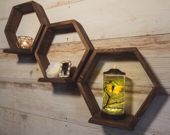 Set of 3 | Rustic Ledge Honeycomb / Essential Oils/ Hexagon/Circle Shelf/Custom/Bedroom/Living Room/ Nursery/ Wooden/Shelf/ Decor/ Wall Art