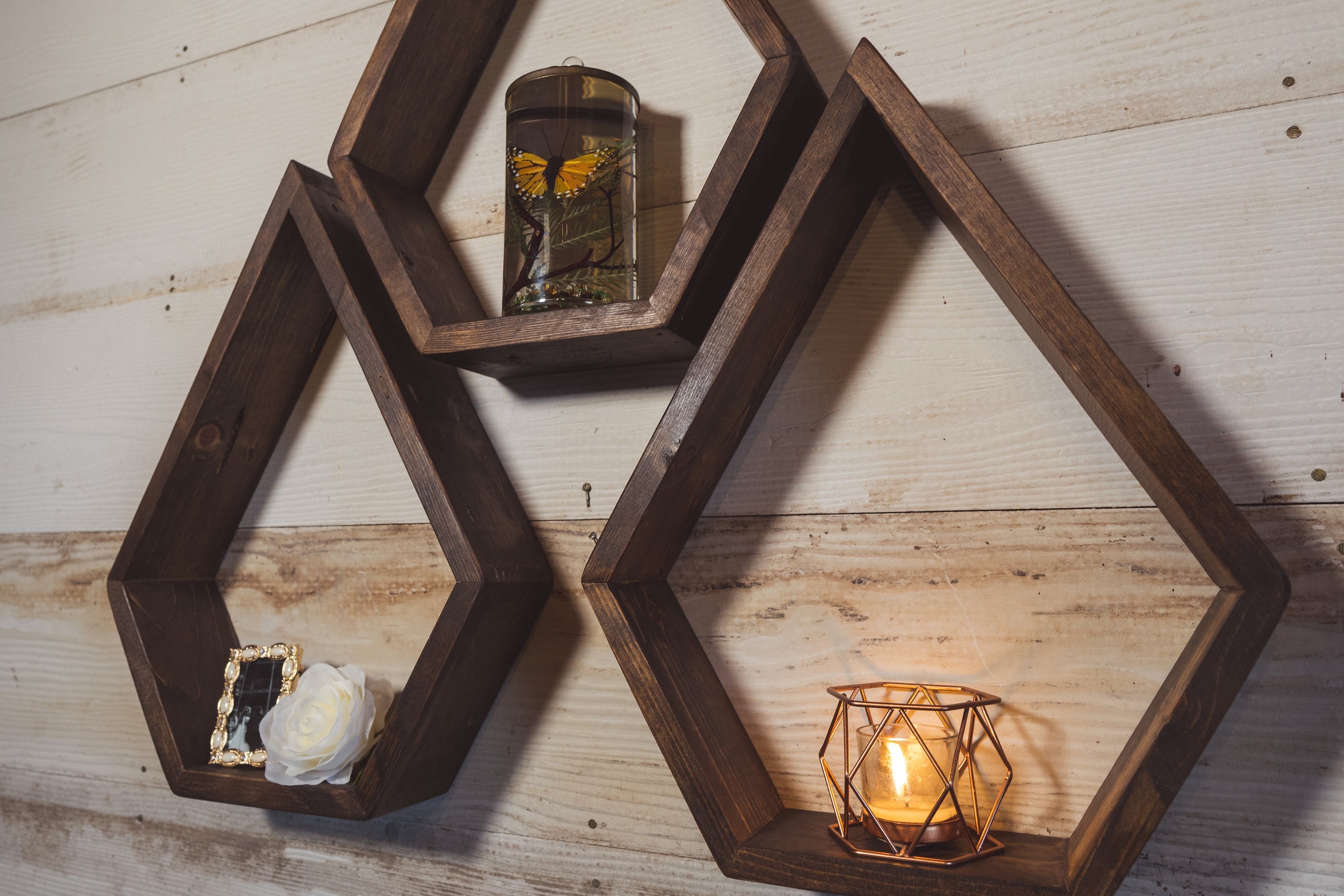 Set of 3 Rustic Teardrop Shelf/ Diamond/geometric Etsy
