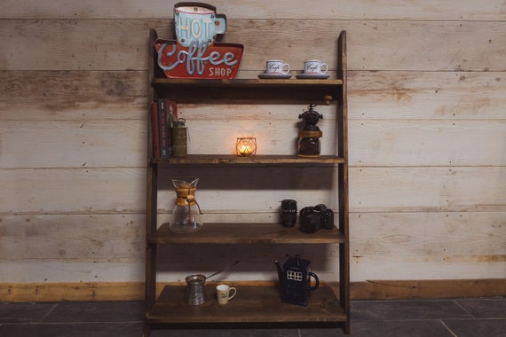 Rustic Leaning Ladder Shelf, Wooden Bookcase, Custom Sizes