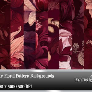 Sfondi con motivi floreali bordeaux per progetti fai da te, scrapbooking e grafica – Download immediato