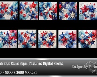 Patriotic Stars Paper Textures: 4th of July Scrapbook (Digital Download)