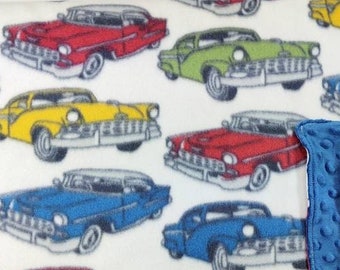 Classic Cars Lap Blanket – 36x60 Fleece & Minky – Reversible Lap Throw for Dad, Grandpa, Uncle,  or Brother