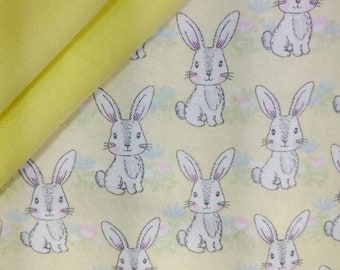 Easter Bunny Baby Blanket | 40x40 Flannel Baby Blanket | Handmade Receiving Blanket | Bunny Print with Yellow Flannel Back | Spring Baby Gif