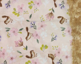 Manta para Bebê com Estampa de Pássaros da Primavera | Tecido Minky Rosebud, 101,6 cm x 101,6 cm (Reversível)