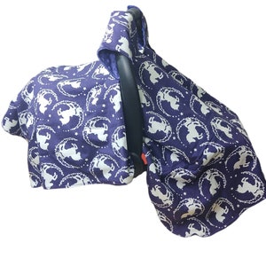 Jednorożec, osłona fotelika samochodowego dla niemowląt, świecący w ciemności flanelowy daszek fotelika samochodowego dla niemowląt, prezent na baby shower z jednorożcem. Ochrona dziecka przed żywiołami