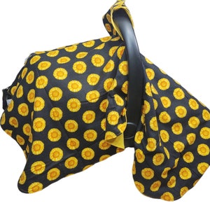 Sunflower Infant Car Seat Canopy, Flanel Fun Sunflower Infant Car Seat Canopy, Sunflower Baby shower gift. Ochrona dziecka przed żywiołami