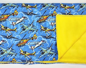 Couverture pour avions, jets, hélicoptères, flanelle 40 "x 40" avec couverture Minky. Avions Cadeau de shower de bébé, enfant en bas âge, couverture d'avion à thème pour enfants