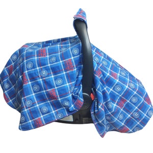 Chicago Cubs Infant Car Seat Canopy, 40"*40" Cubs Flanel & Minky Car Seat Canopy, Chicago Cubs Baby Gift, Chicago Sports Cubs baby shower