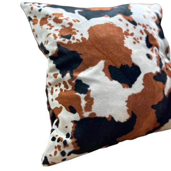 Cow hide faux w/ dot Minky pillow 18" x 18" cover only.  Cow hide pillow w/Dot Minky back Envelope style Cover only Home decor animal print