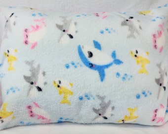 Baby Shark pillowcase cover only, Travel 14" x 20" Day Care Baby Shark Luxe Fleece w/ Flannel Envelope style cover, Car, bed, or Grandma's