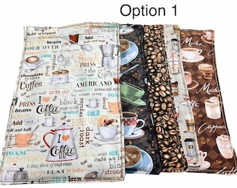 Papieren handdoeken met koffiethema, set van 5 | 3 instelopties | Herbruikbare papierloze handdoeken | Milieuvriendelijke keukendoeken | Inrichting koffiebar