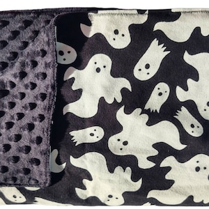 Minky Glow in the Dark Ghost Blanket. 40&quot;*40&quot;  Flannel glow in the dark ghost Halloween Blankets. Stroller, couch, Infants, toddlers, kids.
