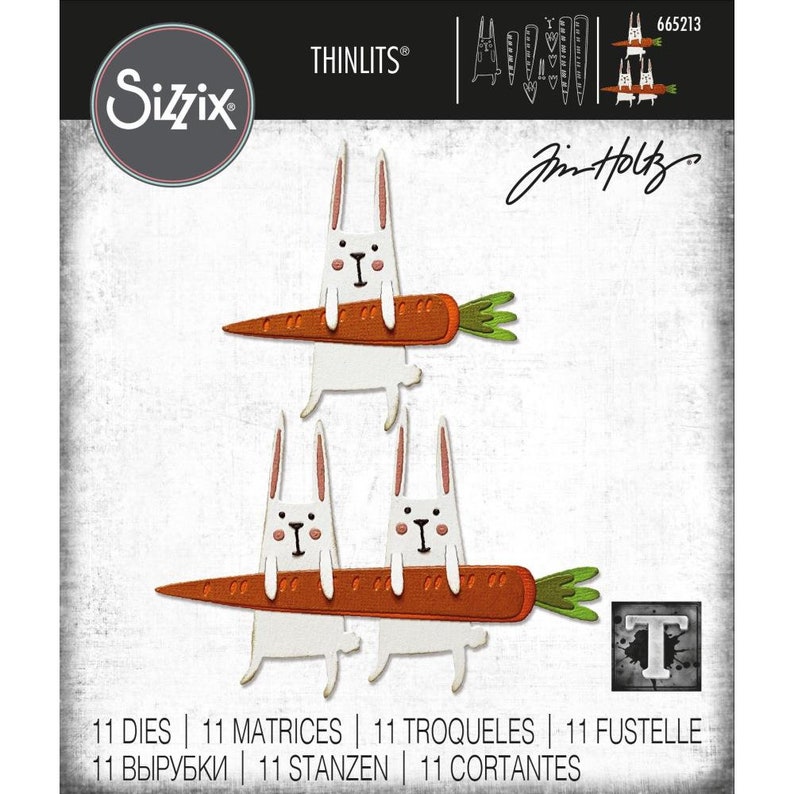 PRE-ORDER 665213 11pk Tim Holtz Carrot Bunny Thinlits Die Set Easter Rabbit Spring Sizzix Chapter 1