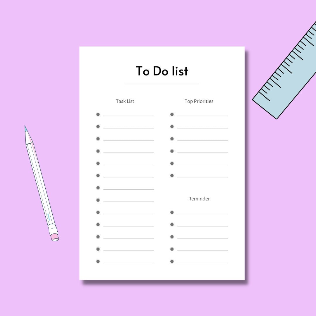 Simple to Do List Printable, Tasks List Template, Printable & Digital ...