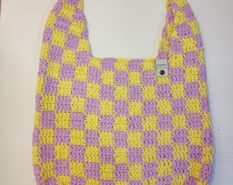 Purple and Yellow Crochet Checkered Bag