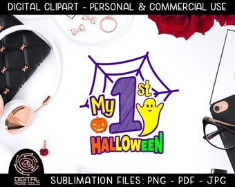 My First Halloween - Holiday Sublimation File, New Baby Halloween Clipart, Ghost Pumpkin Spiderweb Graphics, Funny Halloween Design File