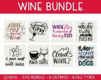 Wine Bundle - SVG BUNDLE - Alcoholic Beverages SVGs, Wine Pairing Party, Power Couple, Wine Drinking Quotes, Personal & Commercial Use