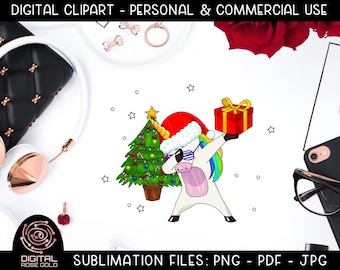 Christmas Unicorn Dab - Holiday Unicorn Sublimation File, Santa Claus Christmas Gifts, Xmas Unicorn Graphics Clipart Design, Holiday Party